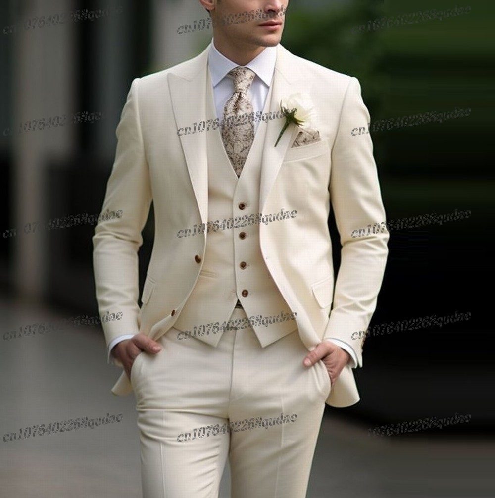 Formal Wear Jersey For Men - New Formal Ivory Men Suit Wedding