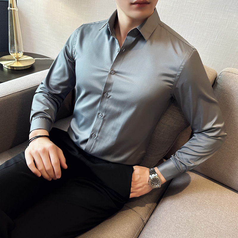 Men Formal Wear Shirts - Seamless silk business casual shirt, long