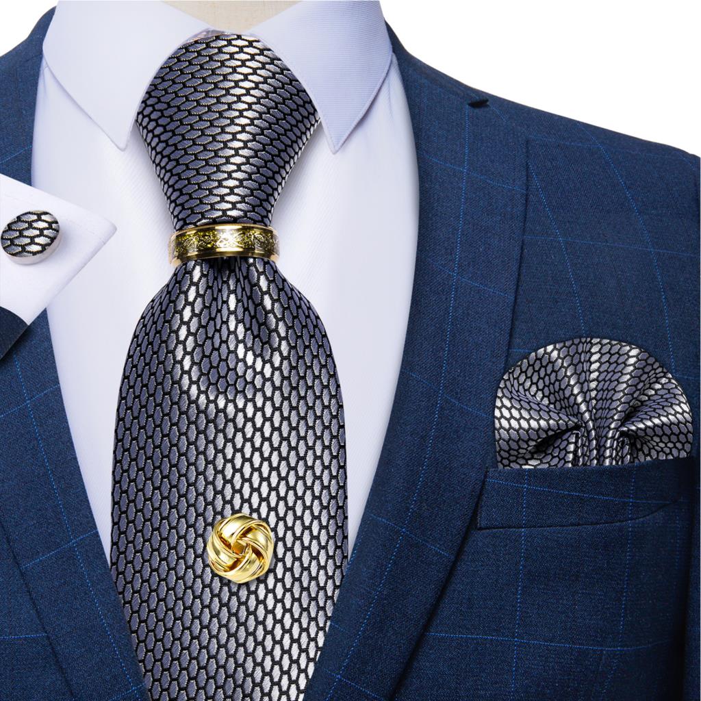 Silver Black Plaid Silk Ties F - Cufflinks Silver Set ulasan dan harga