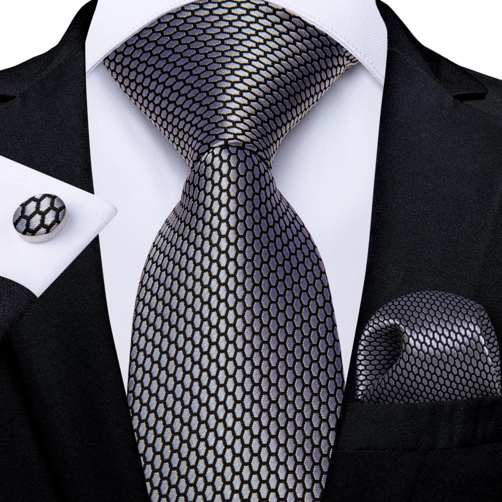 Silver Black Plaid Silk Ties F - Cufflinks Silver Set ulasan dan harga