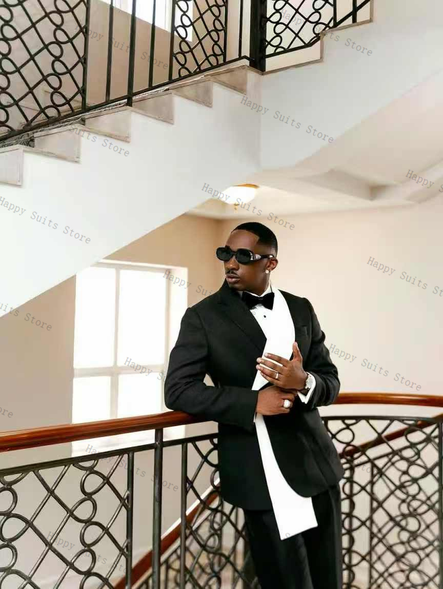 Black White Men Suit Set 2 Pcs - Formal Wear Jersey For Men ulasan dan harga