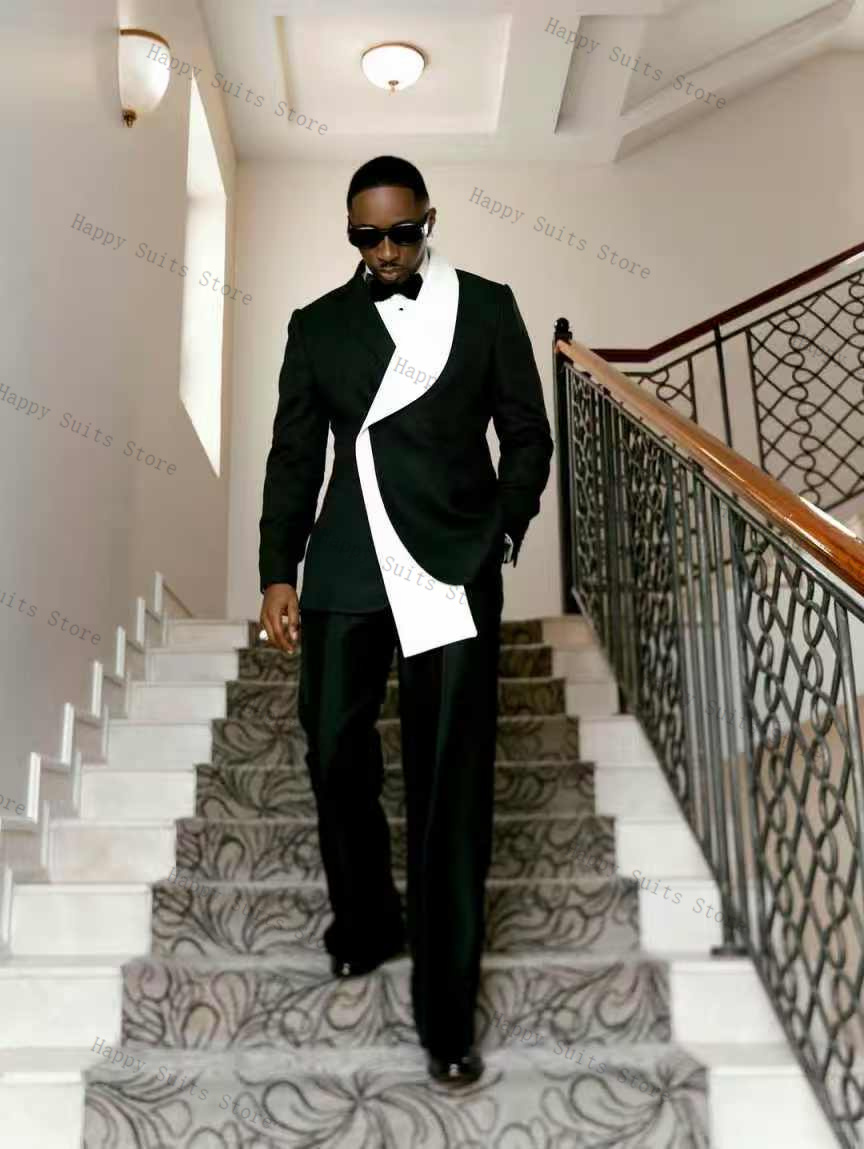 Black White Men Suit Set 2 Pcs - Formal Wear Jersey For Men ulasan dan harga