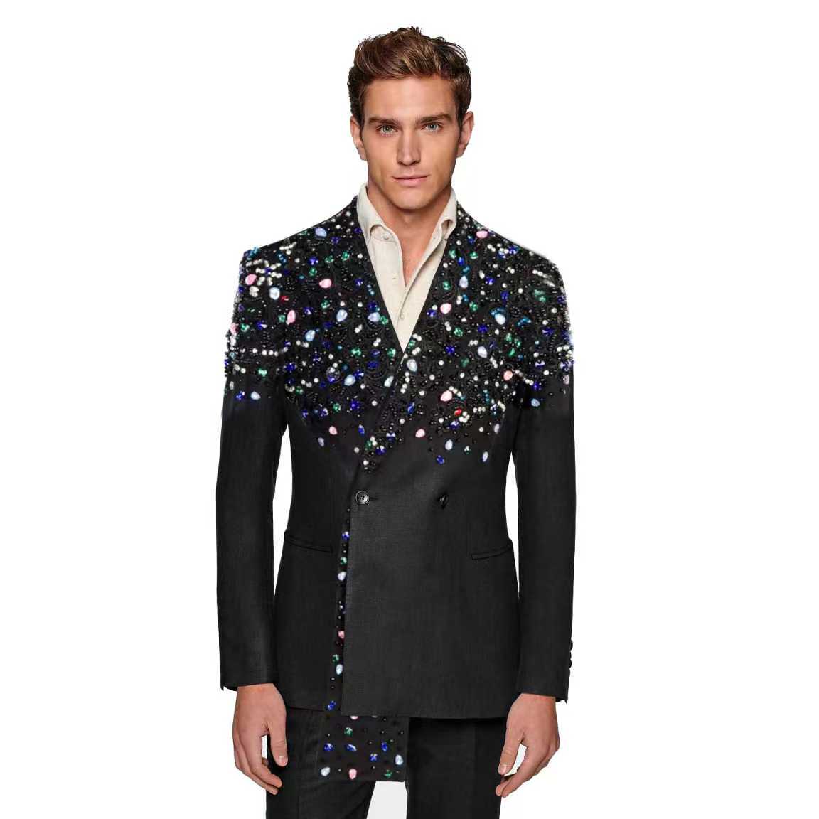 Black Men Suit Set 2 Pieces Cr - Formal Wear Jersey For Men ulasan dan harga