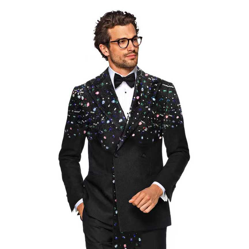 Black Men Suit Set 2 Pieces Cr - Formal Wear Jersey For Men ulasan dan harga