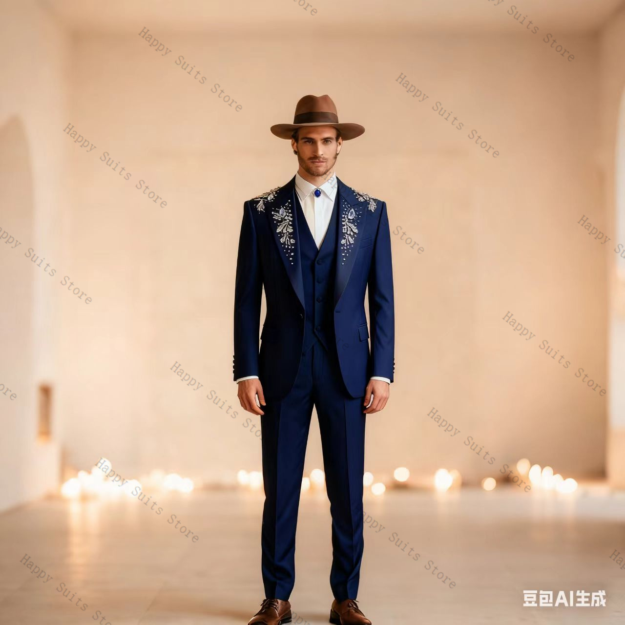 Blue Crystals Men Suit Set 3 P - Formal Wear Jersey For Men ulasan dan harga