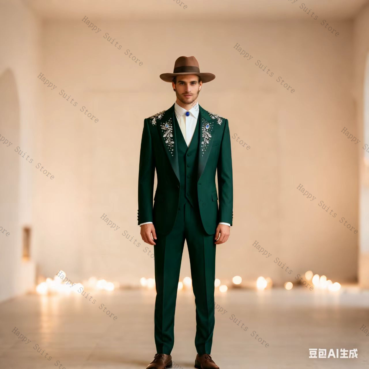 Blue Crystals Men Suit Set 3 P - Formal Wear Jersey For Men ulasan dan harga