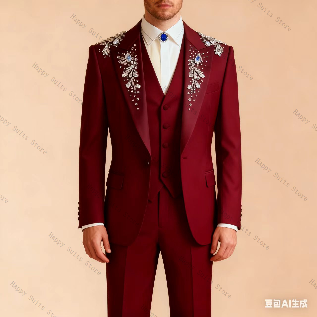 Blue Crystals Men Suit Set 3 P - Formal Wear Jersey For Men ulasan dan harga