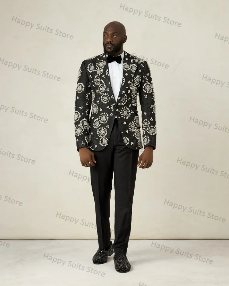 Crystals Black Groom Men Suit  - Formal Wear Jersey For Men ulasan dan harga