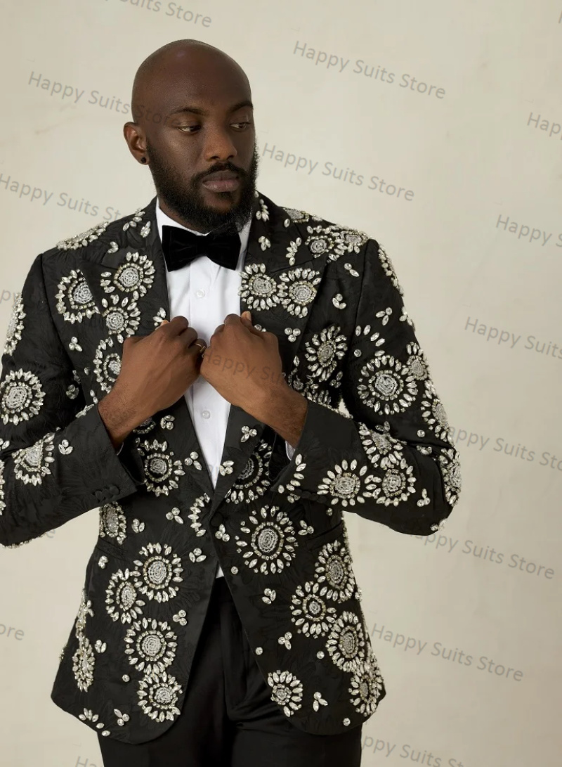 Crystals Black Groom Men Suit  - Formal Wear Jersey For Men ulasan dan harga