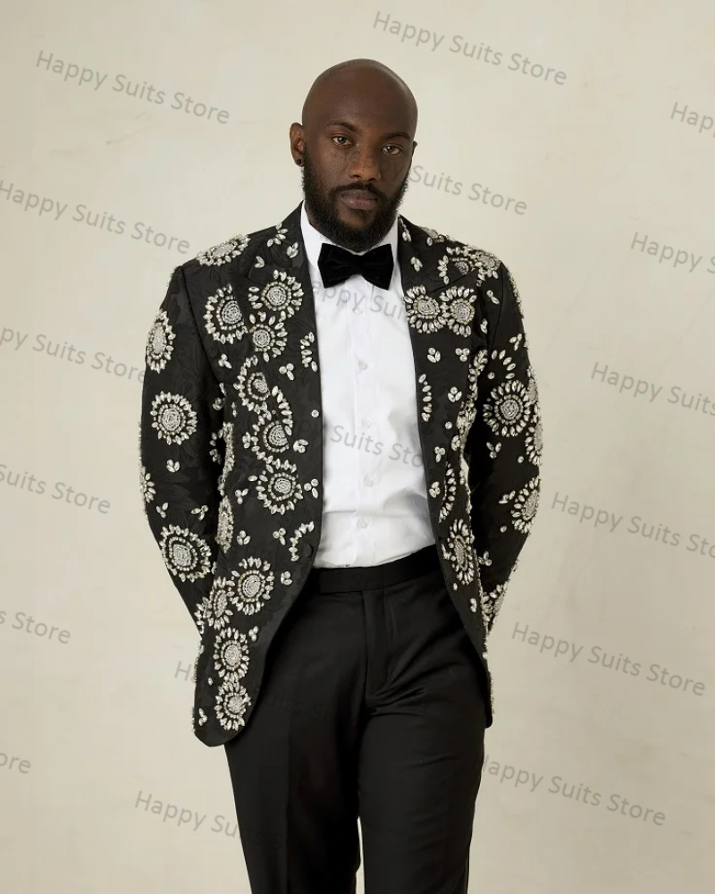 Crystals Black Groom Men Suit  - Formal Wear Jersey For Men ulasan dan harga