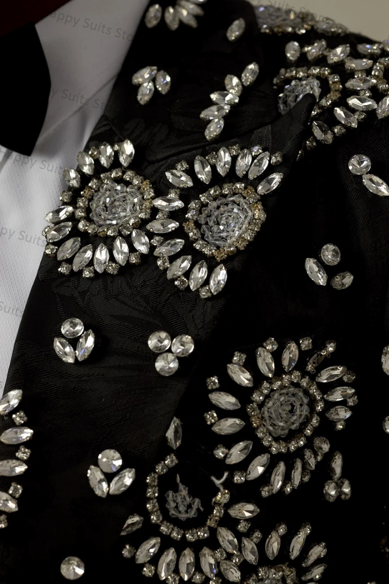 Crystals Black Groom Men Suit  - Formal Wear Jersey For Men ulasan dan harga