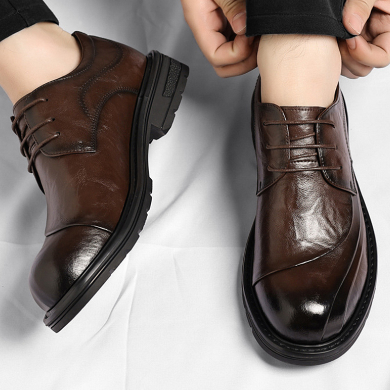 Brown Burnished Genuine Leathe - Men Formal Wear Brown ulasan dan harga