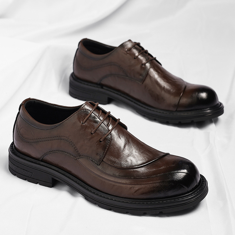 Brown Burnished Genuine Leathe - Men Formal Wear Brown ulasan dan harga