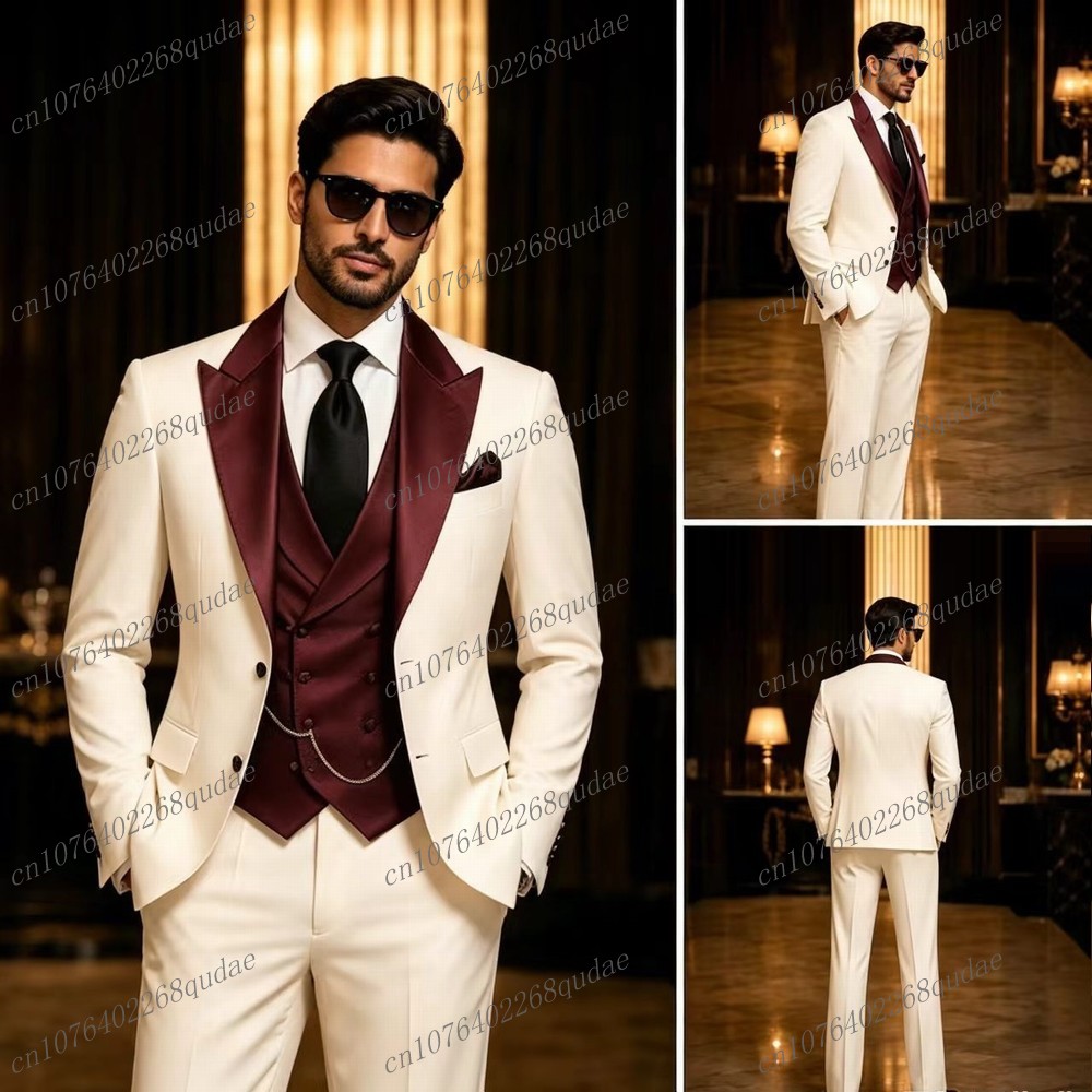 Formal Burgundy And White Men  - Formal Wear Jersey For Men ulasan dan harga