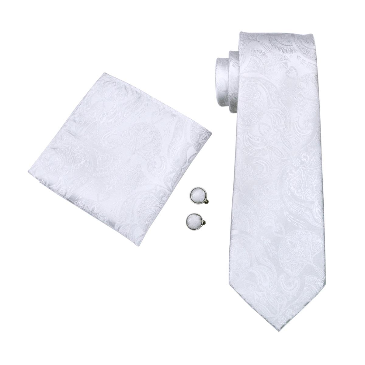 FA-393 Men's Tie White Paisley - Cufflinks Silver Set ulasan dan harga