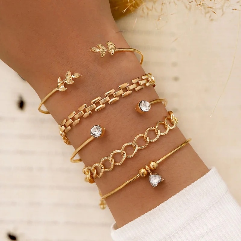 Bohemian Leaves Bracelet Set F - Cufflinks Silver Set ulasan dan harga