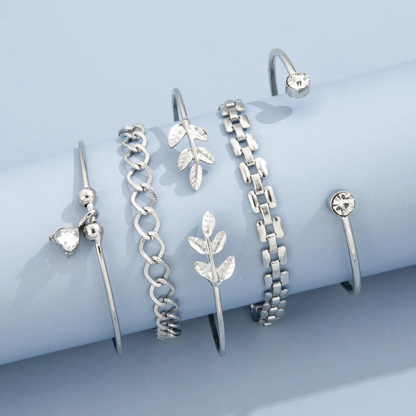 Bohemian Leaves Bracelet Set F - Cufflinks Silver Set ulasan dan harga
