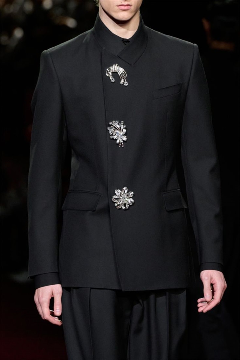 Black Crystals Men Suit Set 2  - Formal Wear Jersey For Men ulasan dan harga