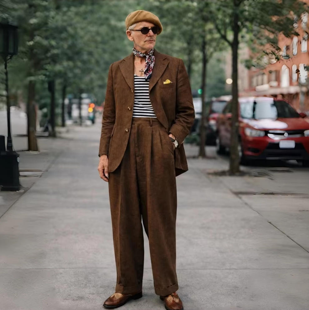 Brown Linen Men Suits 2 Pieces - Men Formal Wear Brown ulasan dan harga