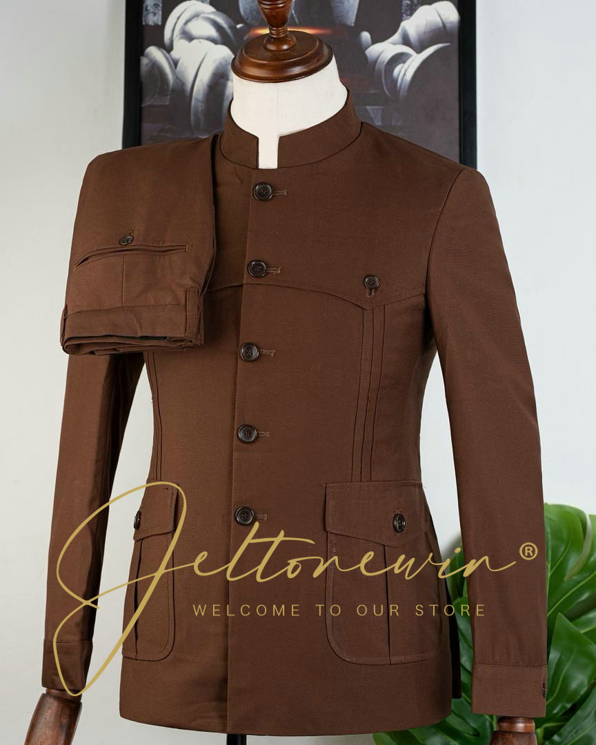 Men's Brown Two Piece Suit wit - Men Formal Wear Brown ulasan dan harga