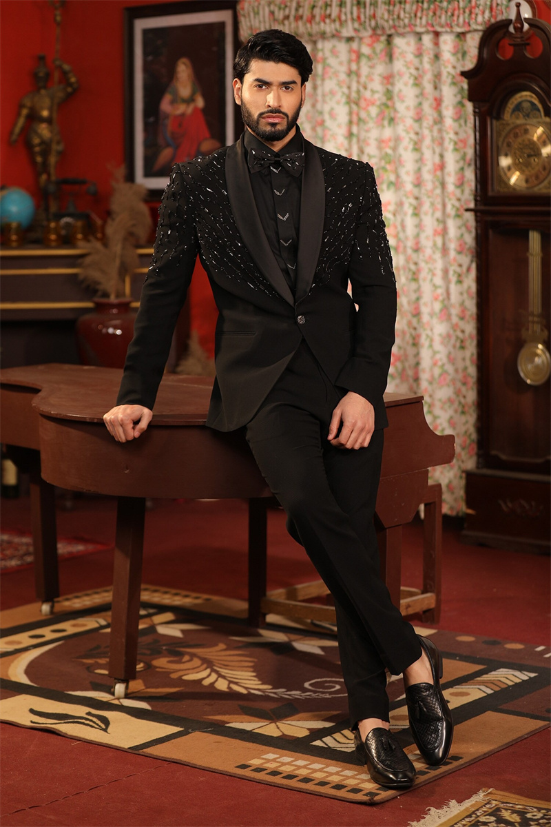 Crystals Black Men Suit Set 2  - Formal Wear Jersey For Men ulasan dan harga