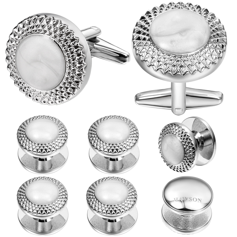 HAWSON Silver Plated Opal Shel - Cufflinks Silver Set ulasan dan harga