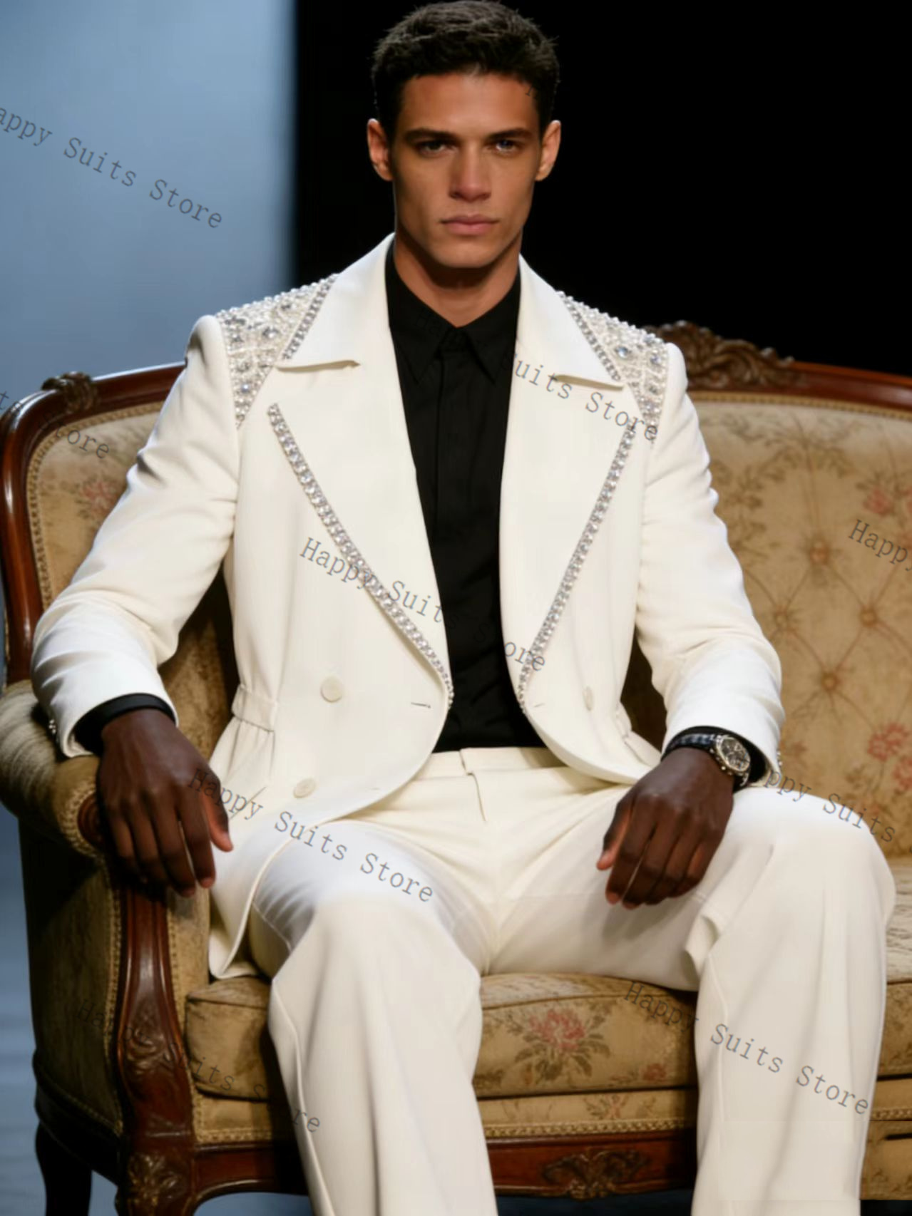 Crystals Men Suit Set 2 Pcs Gr - Formal Wear Jersey For Men ulasan dan harga